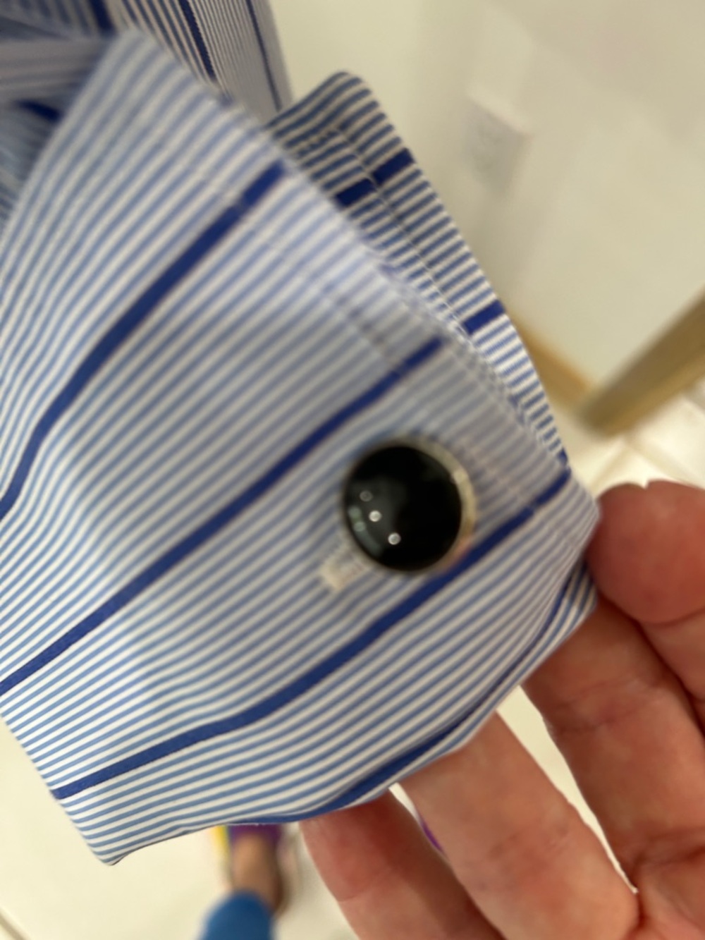 Turnbull & Asser Light Blue Shirt with royal blue Pinstripes - Picture 3 of 4